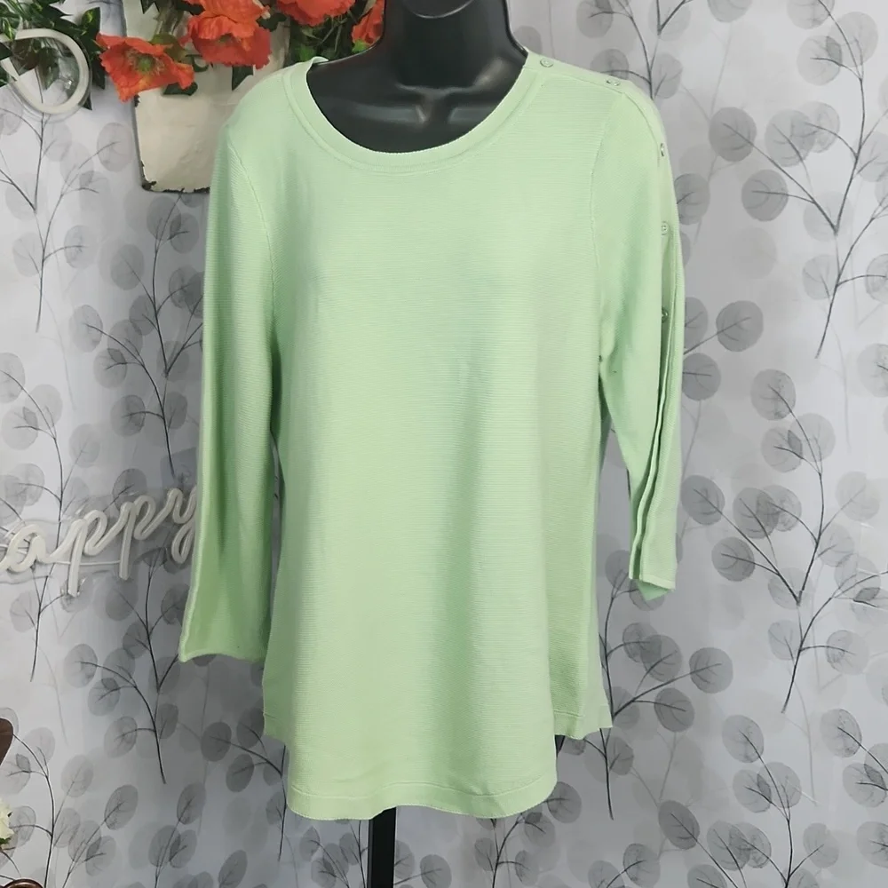 NWT Talbots Petite Mint Green Button-Sleeve Sweater - Size Large Petite (PL) - Picture 3 of 10